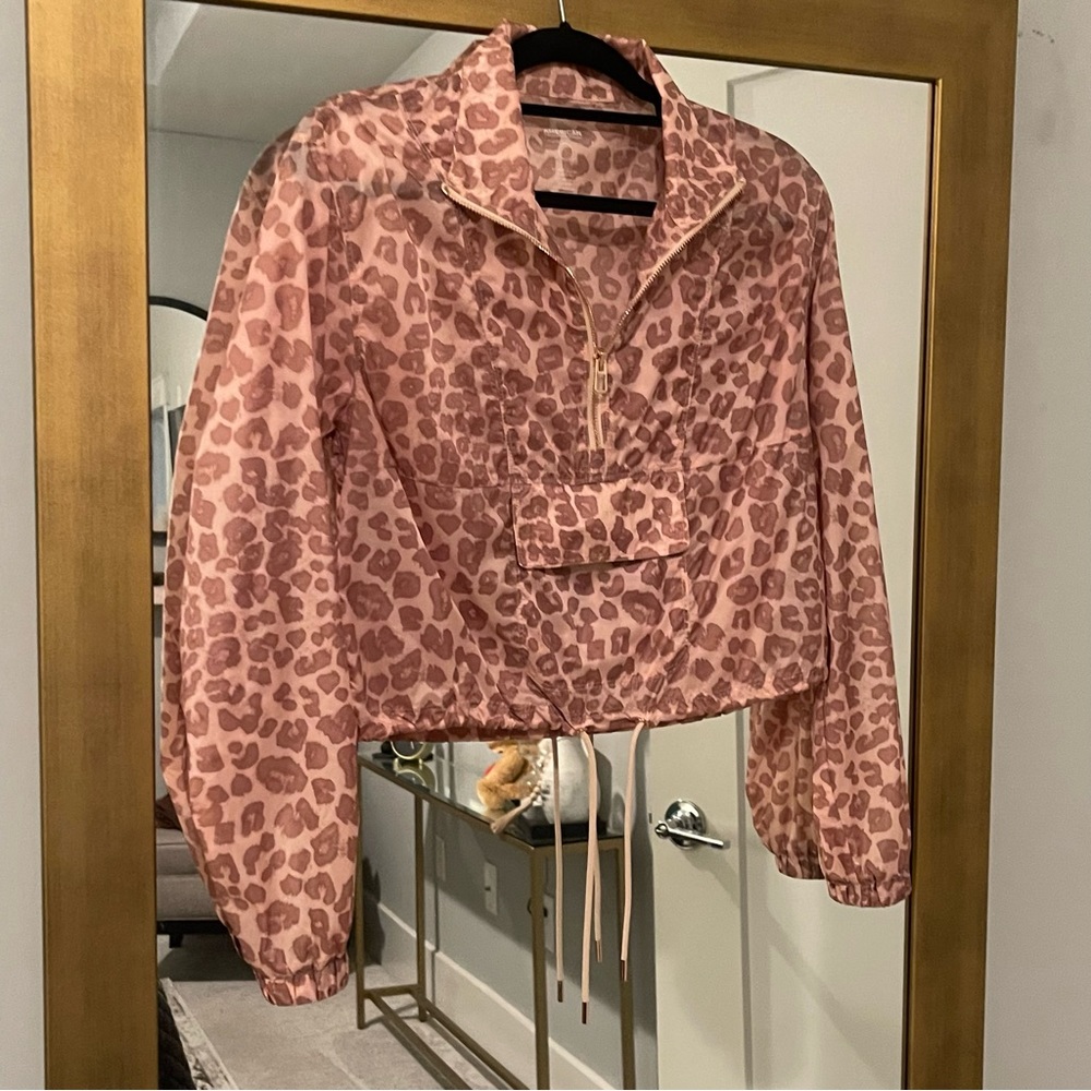 Good American leopard cropped 1/2 zip windbreaker